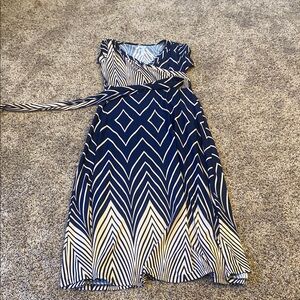 Blue and White Embellished V-Neck Maxi Sundress